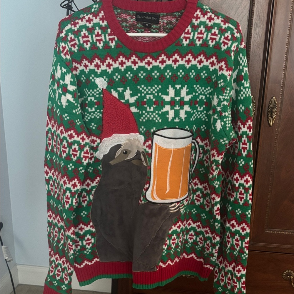 Festive Sloth Crewneck Sweater - Green and Red